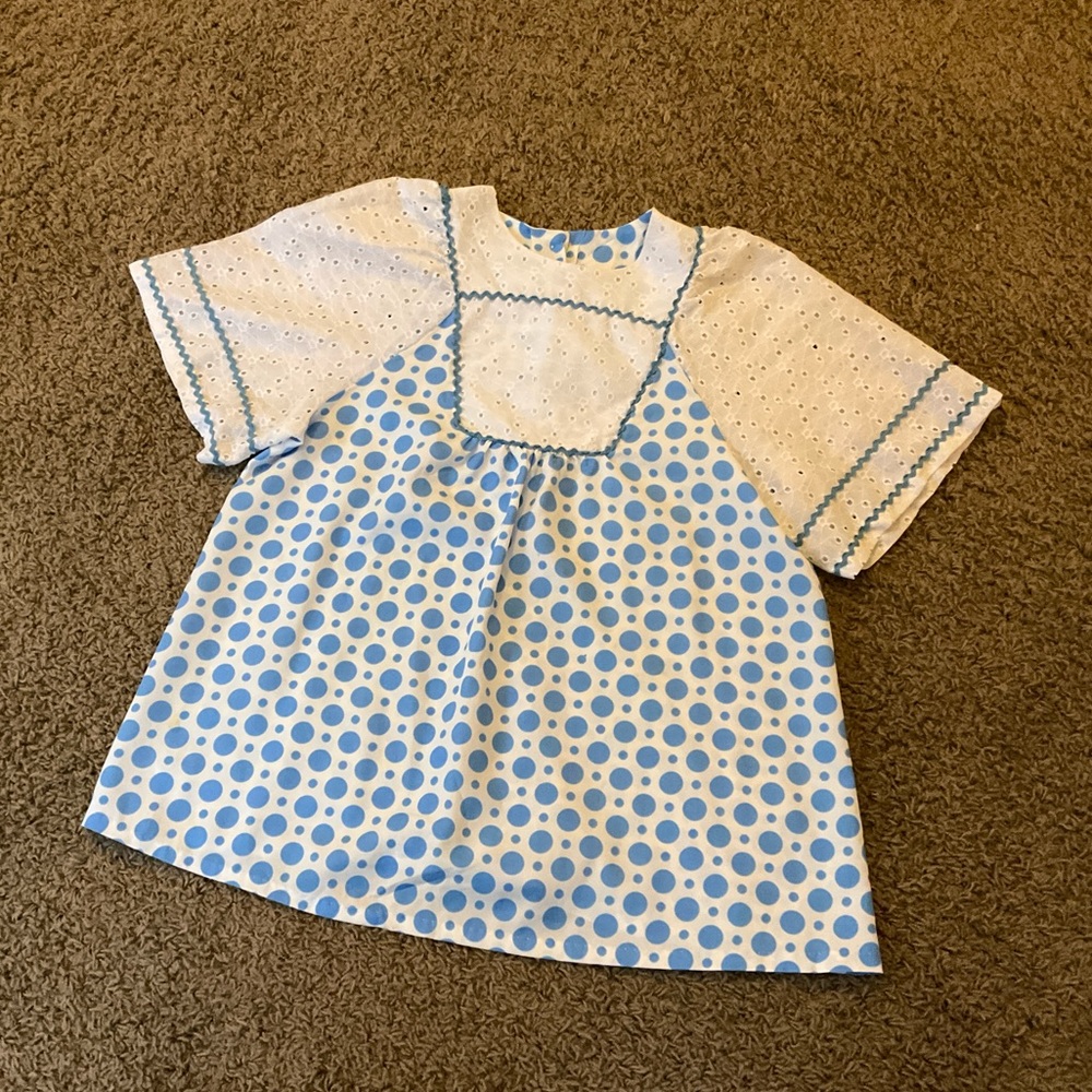 Genuine Vintage 1960’s/1970’s Blue & White Babydoll Blouse, Women’s Medium-Large
